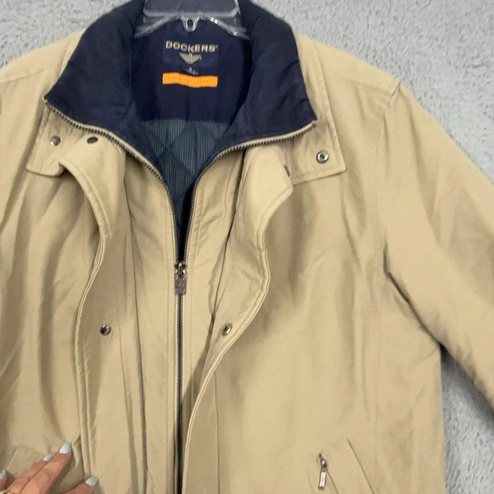 Dockers Coat Mens Small Beige Canvas Stain Defender Quilted Lined Warm Winter
